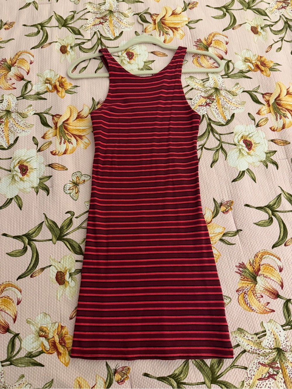 Topshop Red and Black Striped Midi Tank Dress